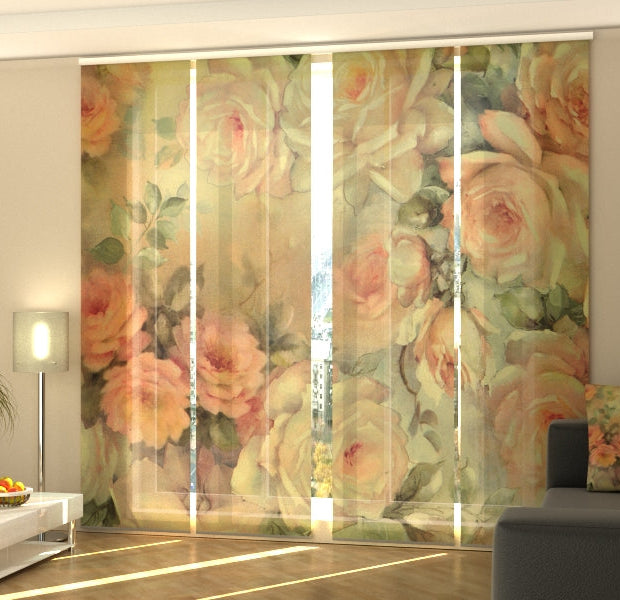Set of 4 Panel Track Blinds - Delicate Roses on Canvas