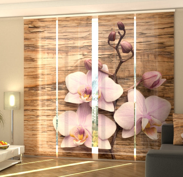 Set of 4 Panel Track Blinds - Delightful Orchid on the Wood