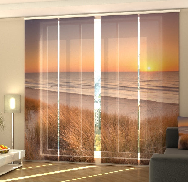 Set of 4 Panel Track Blinds - Dunes and Beach at Sunset in The Netherlands
