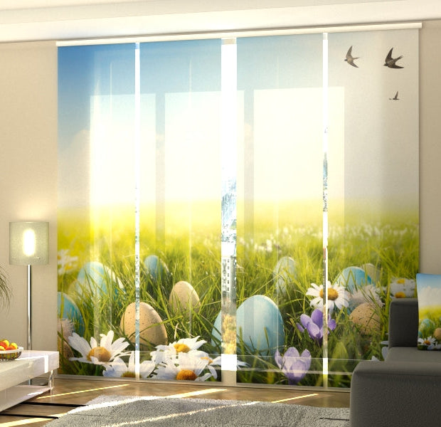 Set of 4 Panel Track Blinds - Easter Eggs on the Flowers Field