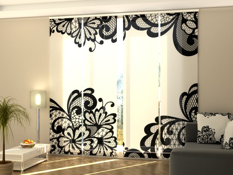 Set of 4 Panel Track Blinds - Elegant Black Lace