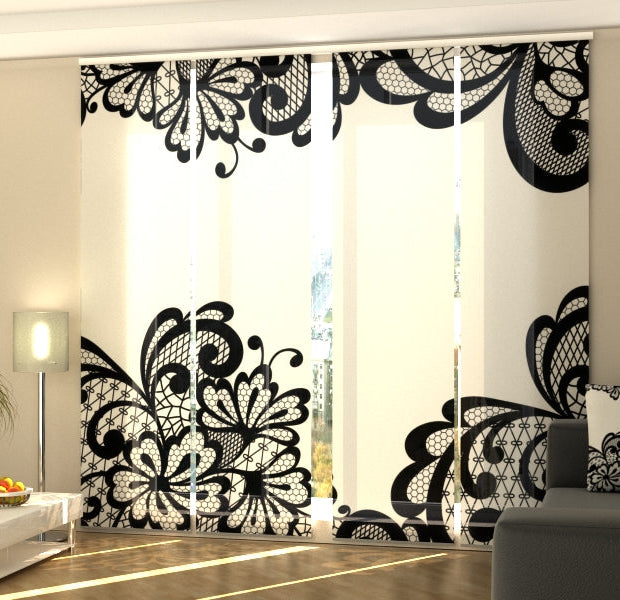 Set of 4 Panel Track Blinds - Elegant Black Lace