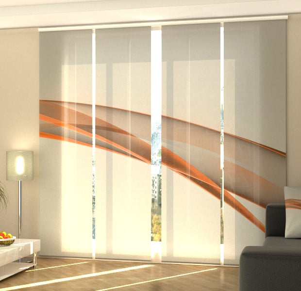 Set of 4 Panel Track Blinds - Elegant Orange Abstract Line