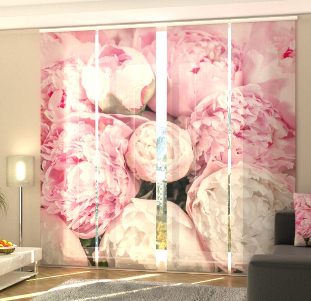Set of 4 Panel Track Blinds - Elegant Pink Peonies