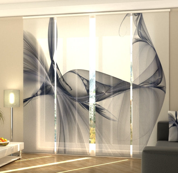 Set of 4 Panel Track Blinds - Exquisite Black Abstraction