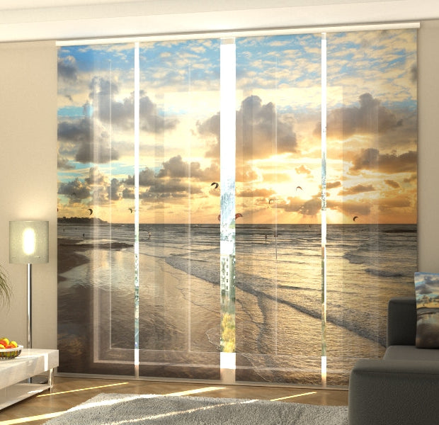 Set of 4 Panel Track Blinds - Kite Surfing at Sunset