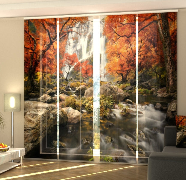 Set of 4 Panel Track Blinds - Fascinating Autumn Waterfall