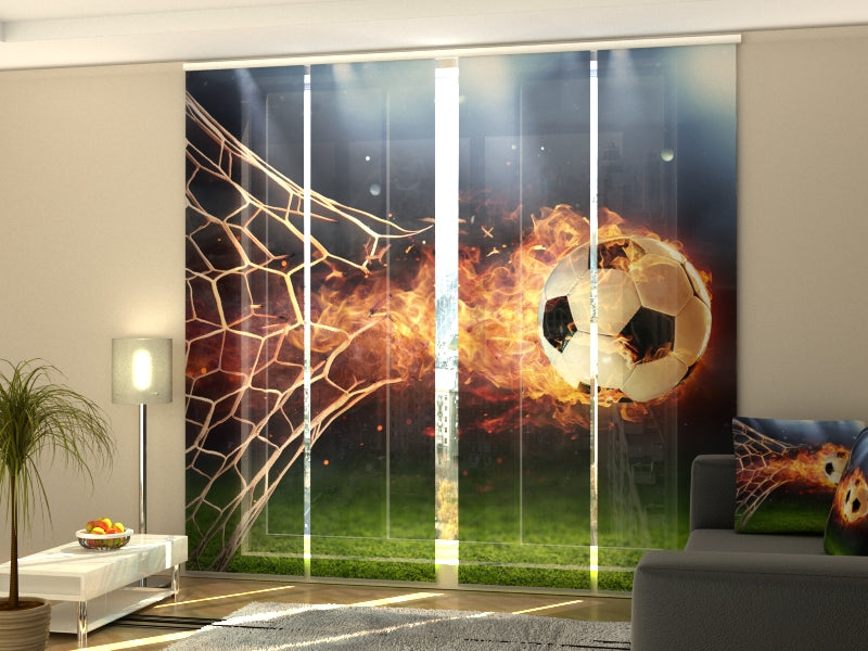 Set of 4 Panel Track Blinds - Fiery Football Ball In Goal