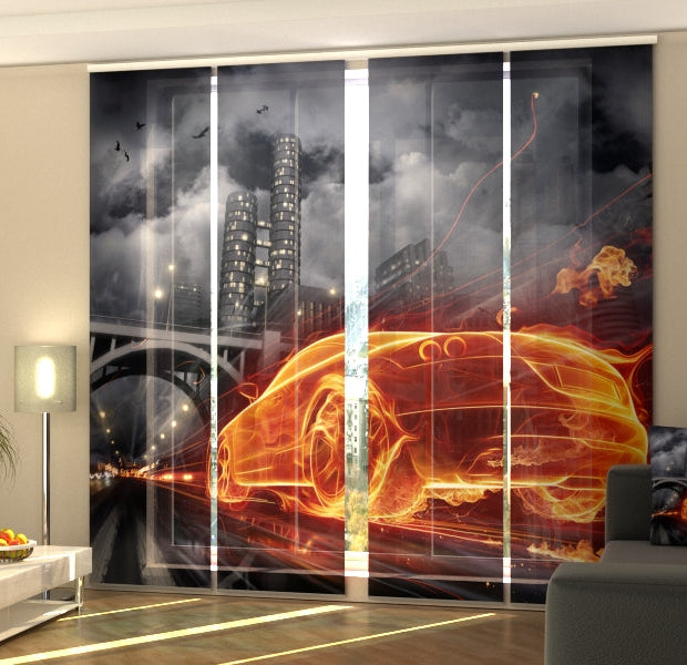 Set of 4 Panel Track Blinds - Fiery Supercar 2