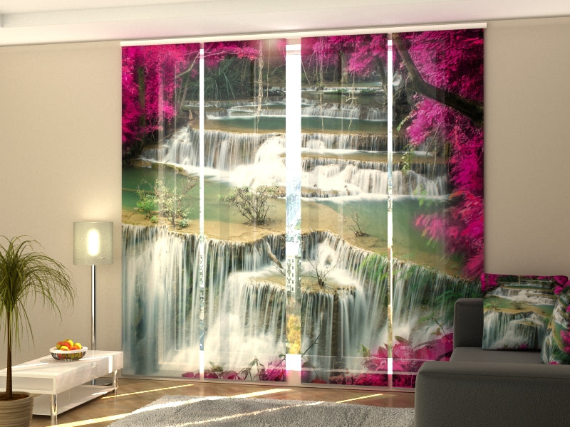 Set of 4 Panel Track Blinds - Flowers at the Waterfall