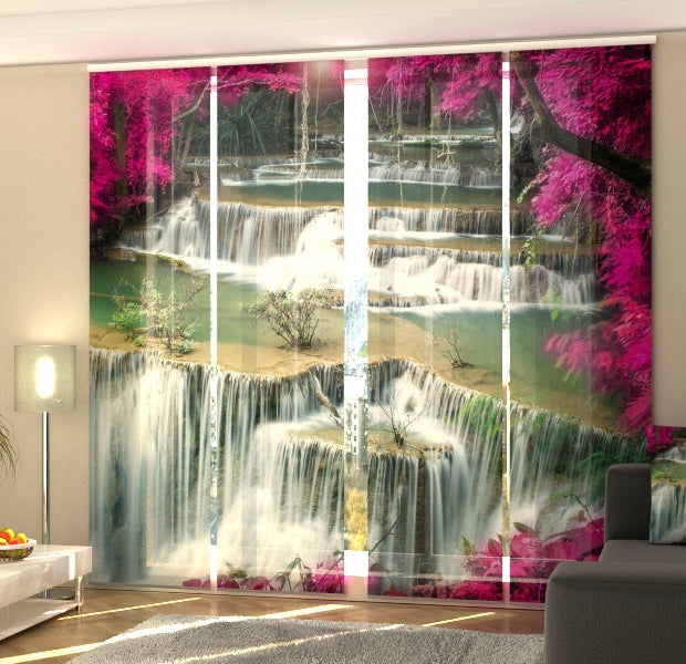 Set of 4 Panel Track Blinds - Flowers at the Waterfall