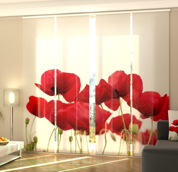 Set of 4 Panel Track Blinds - Fresh Red Poppies