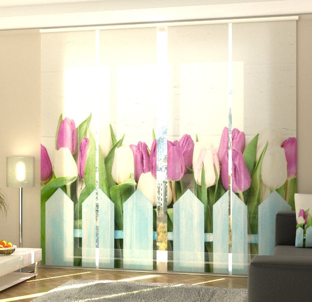 Set of 4 Panel Track Blinds - Garden Tulips