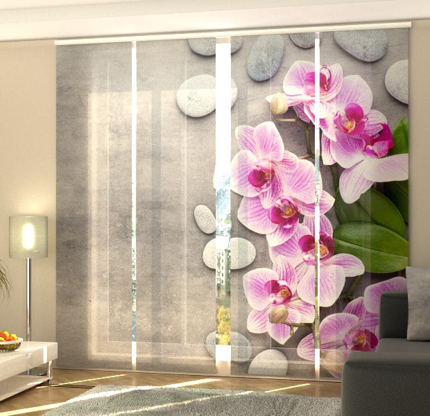 Set of 4 Panel Track Blinds - Gentle Pink Orchids and Stones