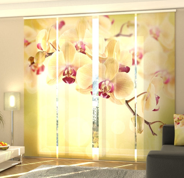 Set of 4 Panel Track Blinds - Goldish Orchids