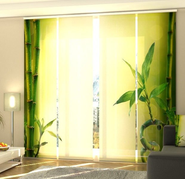 Set of 4 Panel Track Blinds - Green Fresh Bamboo