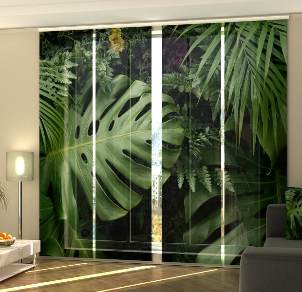 Set of 4 Panel Track Blinds - Green Tropical Leaves