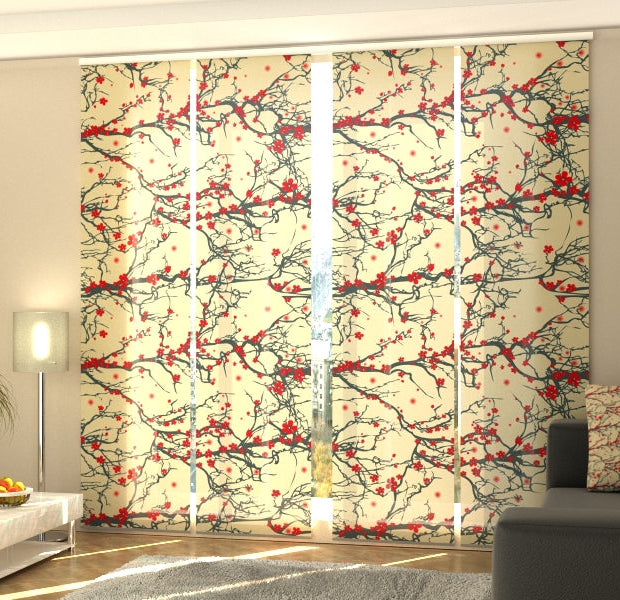 Set of 4 Panel Track Blinds - Japanese Cherry Blossom