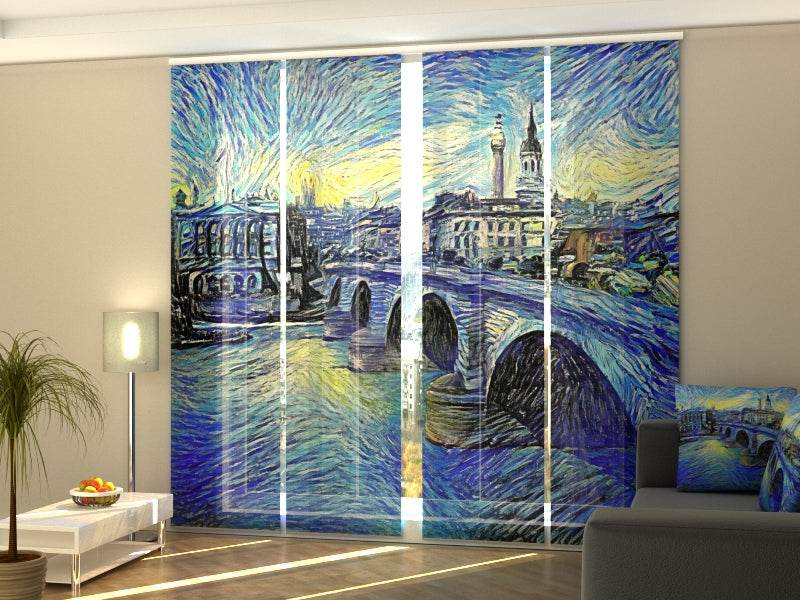 Set of 4 Panel Track Blinds - London Bridge in Van Gogh Style