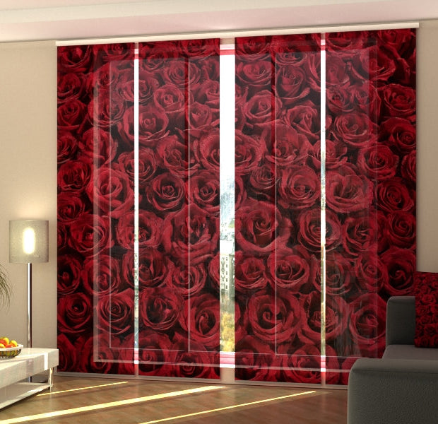 Set of 4 Panel Track Blinds - Lovely Red Roses