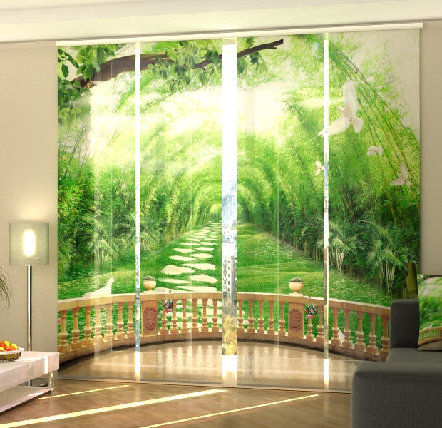 Set of 4 Panel Track Blinds - Lovely Terrace and White Doves