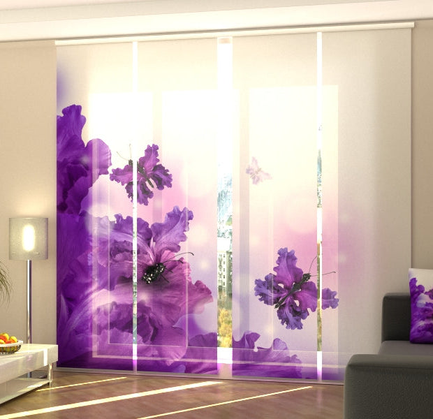Set of 4 Panel Track Blinds - Magic Purple Butterflies