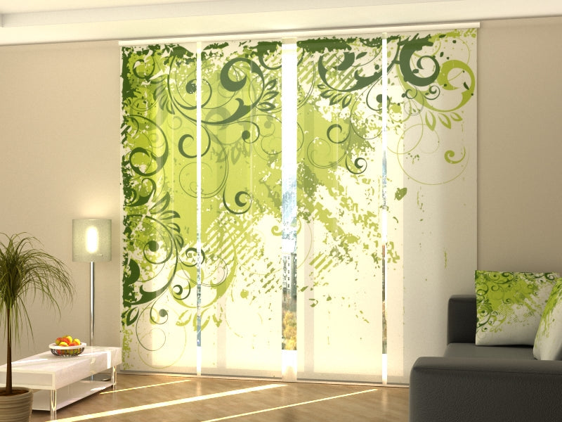 Set of 4 Panel Track Blinds - Marvelous Green Abstraction