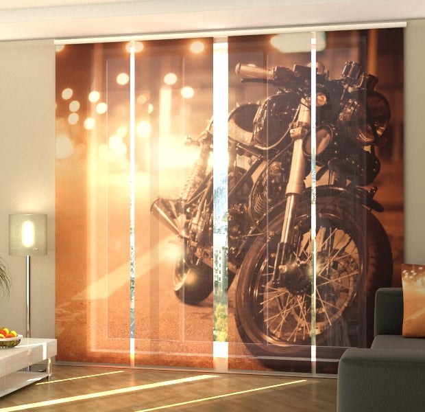 Set of 4 Panel Track Blinds - Motorcycle on the Night Road