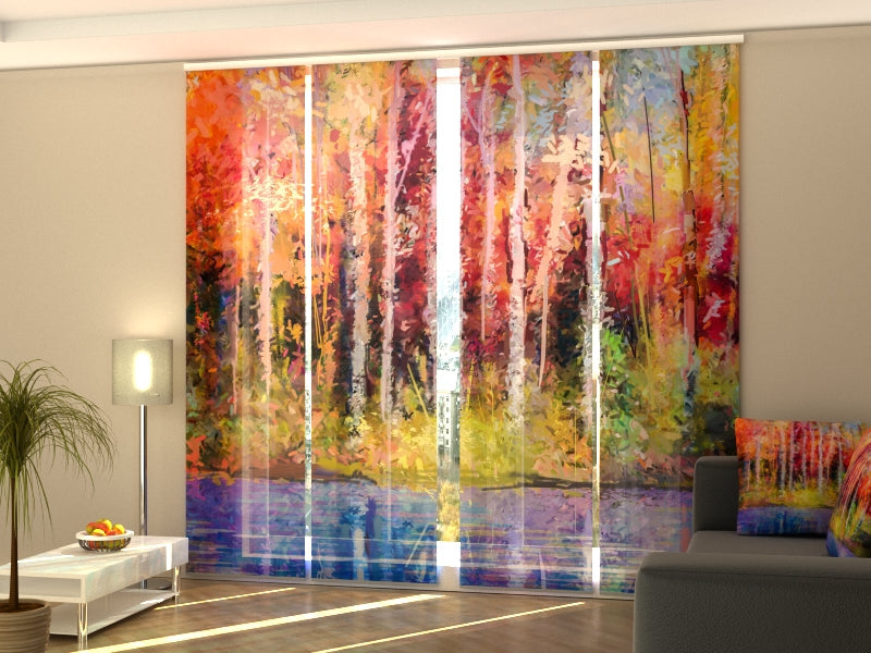 Set of 4 Panel Track Blinds - Oil Painting Colorful Autumn Trees