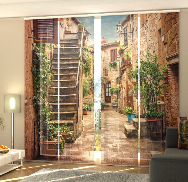 Set of 4 Panel Track Blinds - Old Street in Tuscany