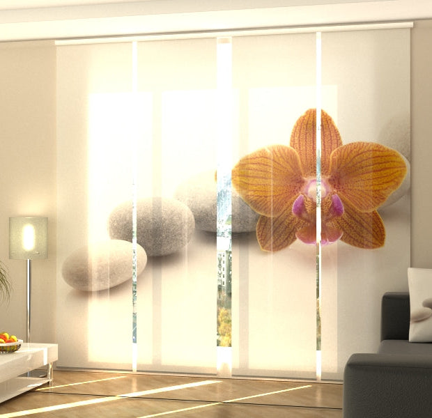 Set of 4 Panel Track Blinds - Orange Orchid on Spa Stones