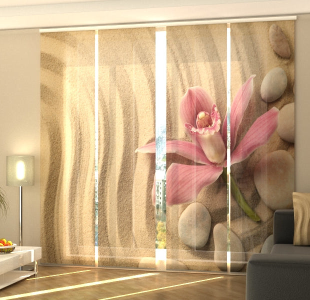 Set of 4 Panel Track Blinds - Orchid and Spa Stones on Sand