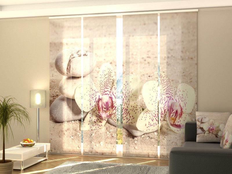 Set of 4 Panel Track Blinds - Orchids and Zen Stones