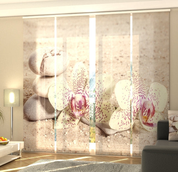 Set of 4 Panel Track Blinds - Orchids and Zen Stones