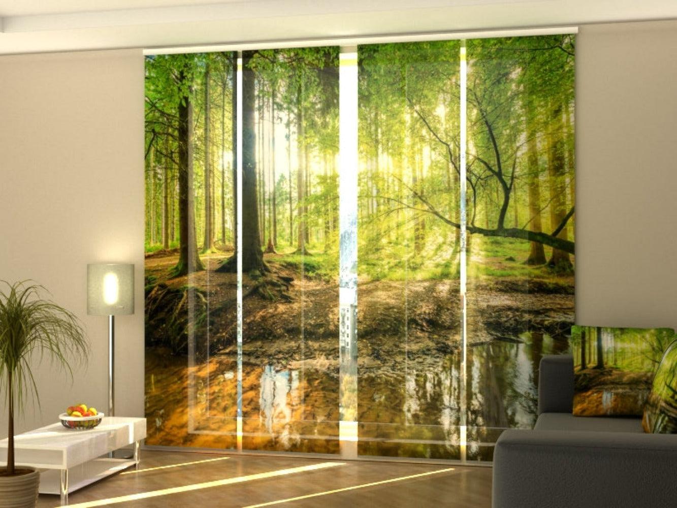 Description Set of 4 Sliding Panel Track Blinds Sunbeams In The Forest