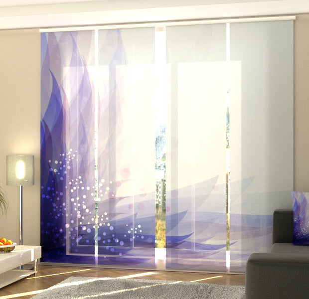 Set of 4 Panel Track Blinds - Abstract Blue Flower