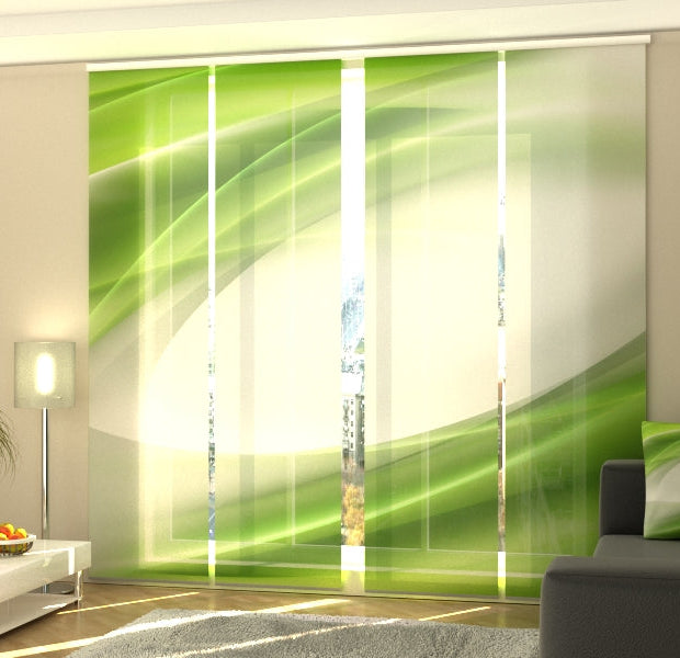 Set of 4 Panel Track Blinds - Abstraction of Lime