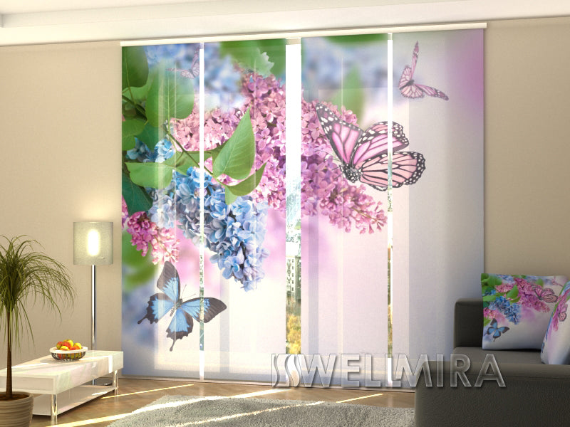 Set of 4 Panel Track Blinds - Butterfly and lilac