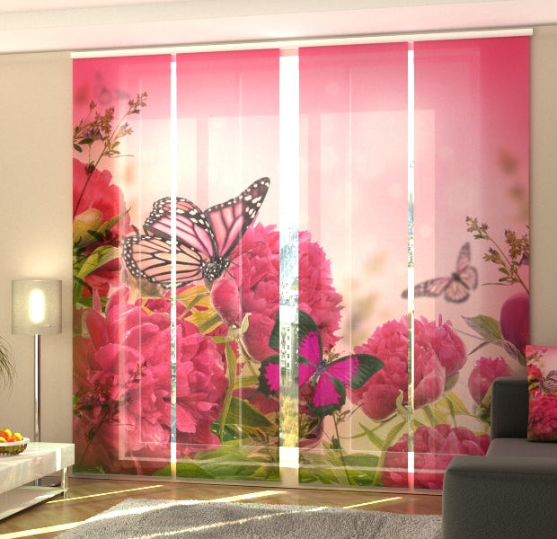 Set of 4 Panel Track Blinds - Beautiful Peonies
