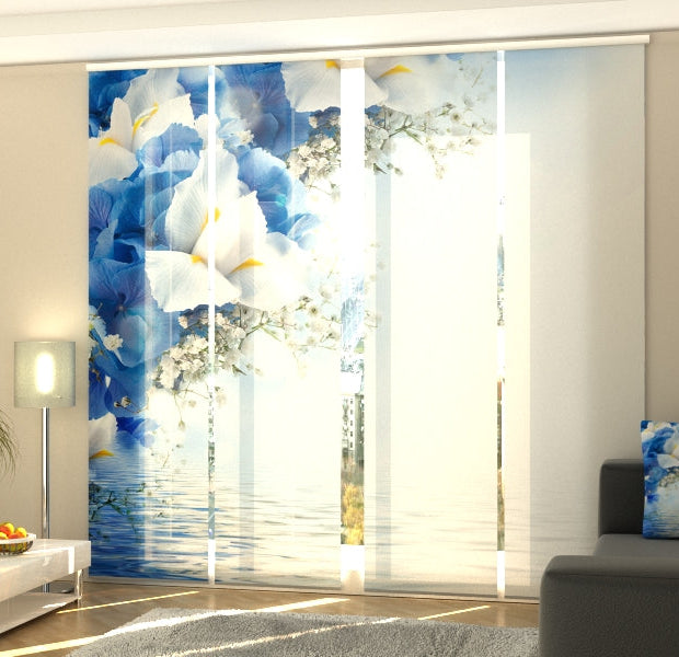 Set of 4 Panel Track Blinds - Blue Irises 2