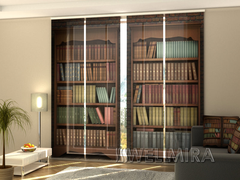 Set of 4 Panel Track Blinds - Brown Bookcase
