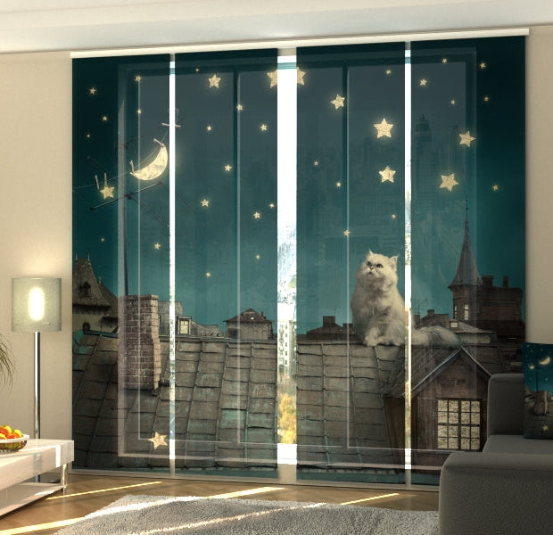 Set of 4 Panel Track Blinds - Cat on the Roof