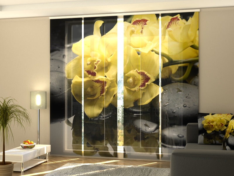 Set of 4 Panel Track Blinds - Citreous Orchids 2