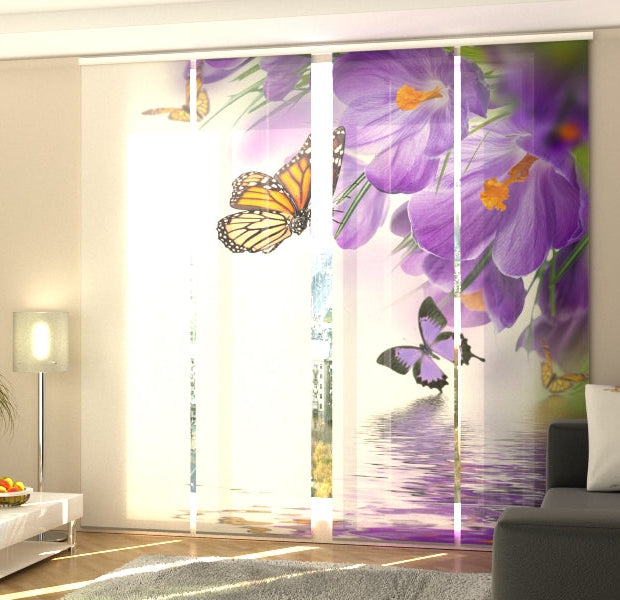 Set of 4 Panel Track Blinds - Crocuses and Butterflies
