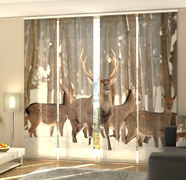 Set of 4 Panel Track Blinds - Deers in Winter