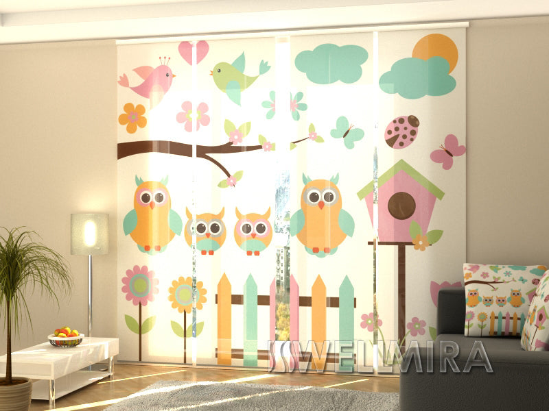 Set of 4 Panel Track Blinds - Family Owls