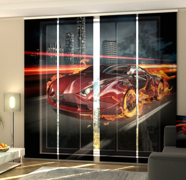 Set of 4 Panel Track Blinds - Fiery Supercar