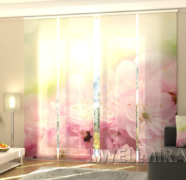 Set of 4 Panel Track Blinds - Flowers of Sweet Cherry