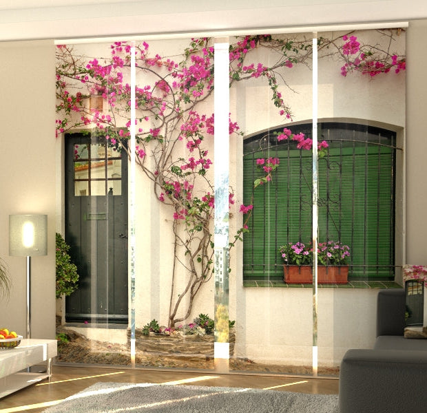 Set of 4 Panel Track Blinds - Flowers on the Window