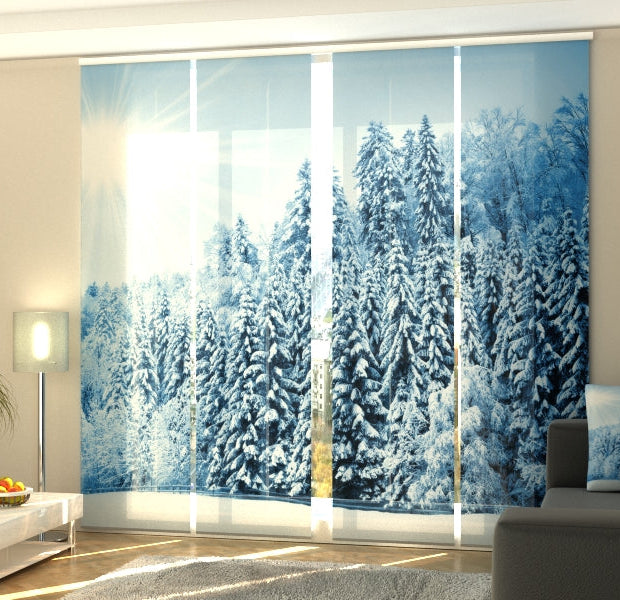 Set of 4 Panel Track Blinds - Forest with Snow and Hoarfrost